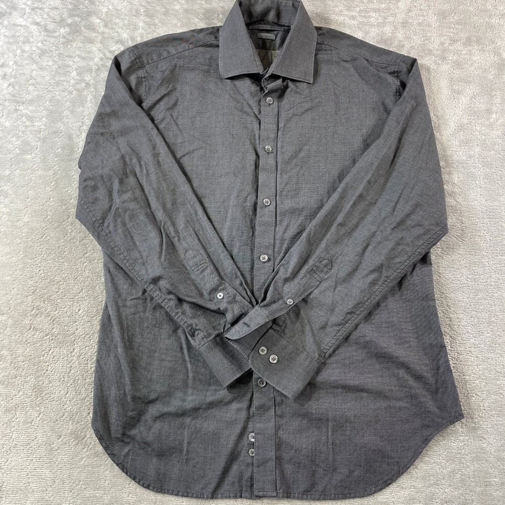 John Varvatos Dress Shirt Mens 16 34/35‎ Gray Classic Long Sleeve Preppy Office